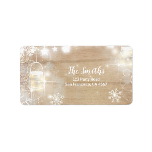 Winter Address Label snowflakes Rustic lights Wood