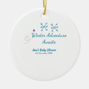 Winter Adventure awaits baby shower blue snowflake Ceramic Tree Decoration