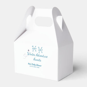 Winter Adventure awaits baby shower blue snowflake Favour Box