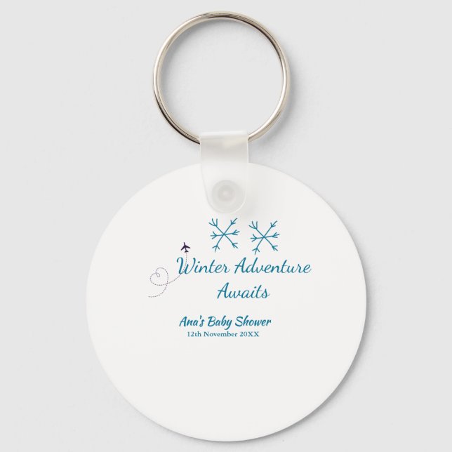 Winter Adventure awaits baby shower blue snowflake Key Ring (Front)