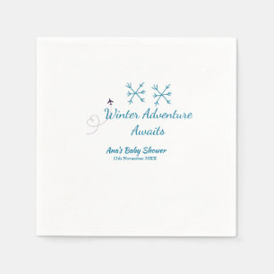Winter Adventure awaits baby shower blue snowflake Napkin