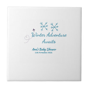Winter Adventure awaits baby shower blue snowflake Tile