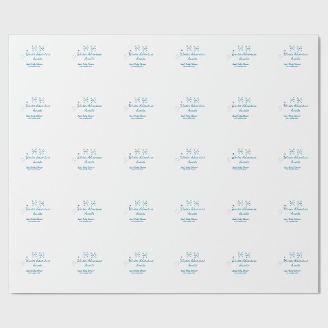 Winter Adventure awaits baby shower blue snowflake Wrapping Paper (Flat)