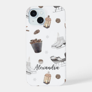 Winter Adventure, Pine Cones, Sleds, Ice Skates iPhone 15 Case