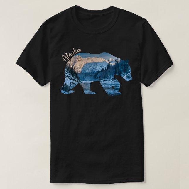 Winter Alaska Grizzly Bear Alaska Mountain Silhoue T-Shirt (Design Front)