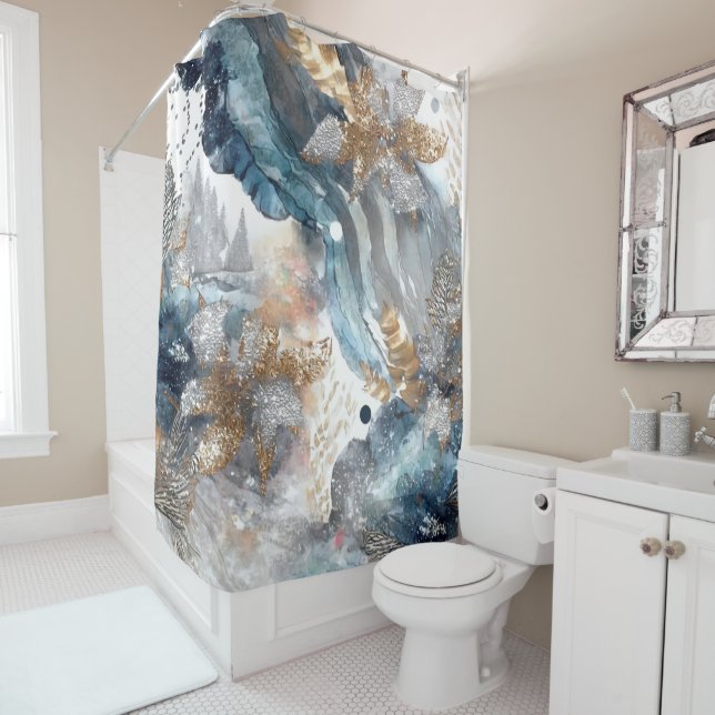 Winter Alcohol Ink Art Shower Curtain (In Situ)