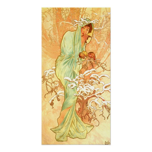 Winter Alfons Mucha Art Nouveau Poster (Front)