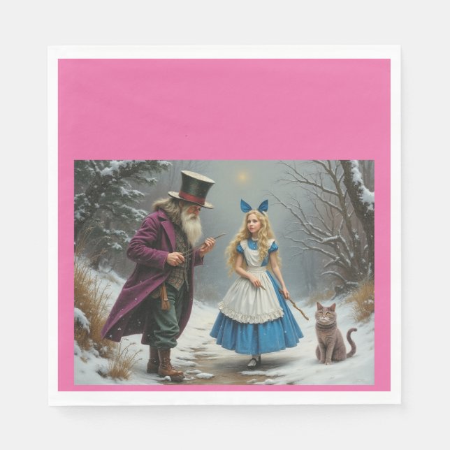 Winter Alice pink lunch paper napkins (Front)