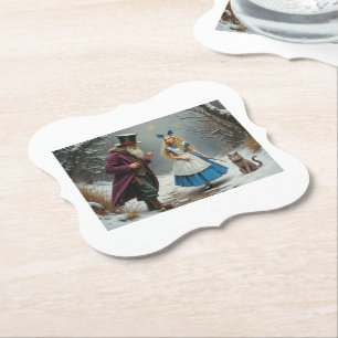 Winter Alice white paper bracket drink coasters