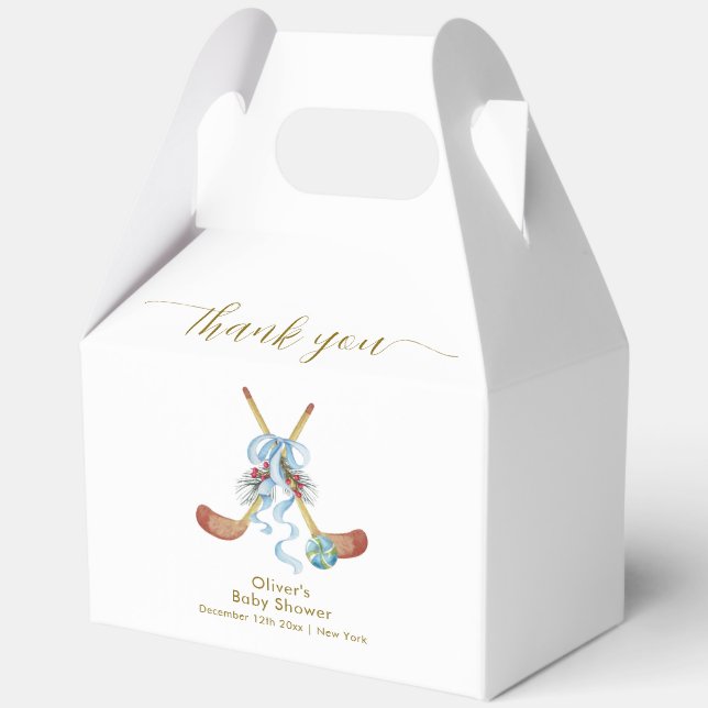 Winter All Star Bow Floral Hockey Baby Shower  Favour Box (Front)