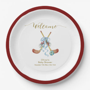 Winter All Star Hockey Baby Shower Welcome Paper Plate