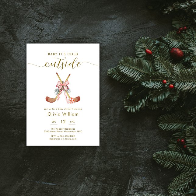 Winter All Stars Bow Hockey Girl Baby Shower Invitation (Winter All Stars Bow Hockey Girl Baby Shower Invitation)