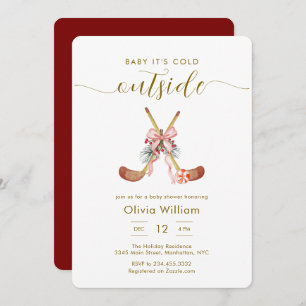 Winter All Stars Bow Hockey Girl Baby Shower Invitation