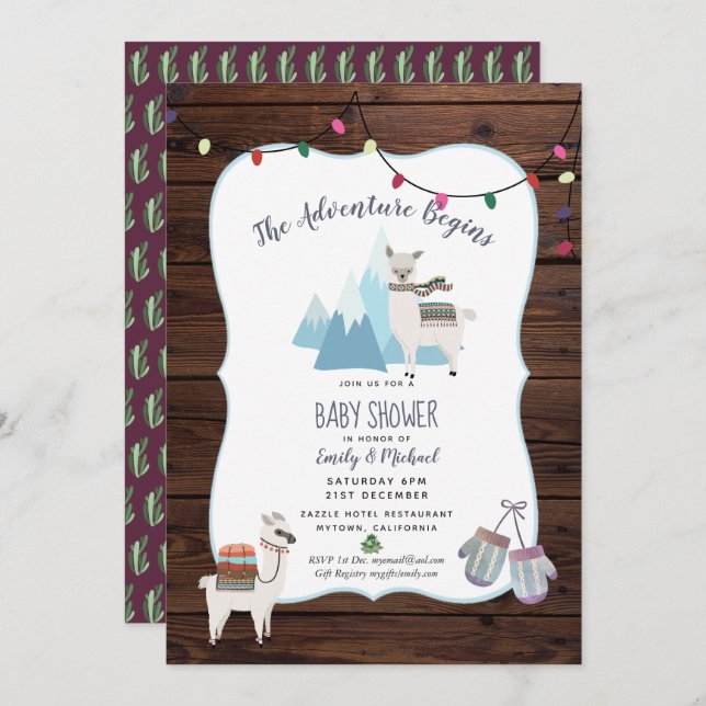 Winter Alpaca Baby Shower Invitation (Front/Back)