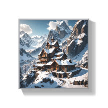 Winter Alpine Lodge Canvas Print – Snowy Mountain