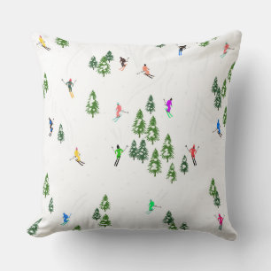 Winter Alpine Skiers Skiing Ski Skis Pattern Cushion