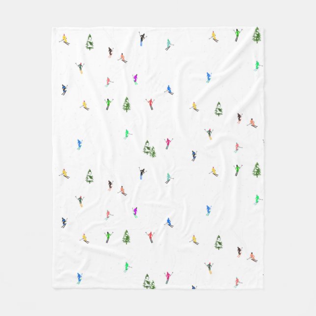 Winter Alpine Skiers Skiing Ski Skis Pattern Fleece Blanket (Front)