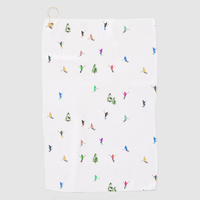 Winter Alpine Skiers Skiing Ski Skis Pattern Golf Towel (Front)