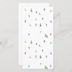 Winter Alpine Skiers Skiing Ski Skis Pattern Holiday Card