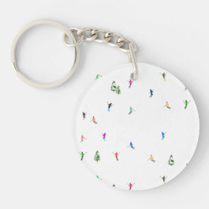 Winter Alpine Skiers Skiing Ski Skis Pattern Key Ring