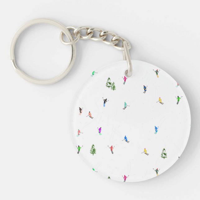 Winter Alpine Skiers Skiing Ski Skis Pattern Key Ring (Front)