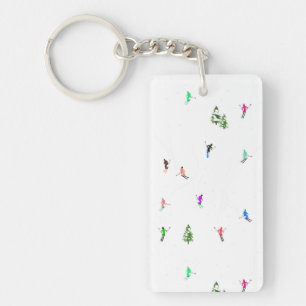Winter Alpine Skiers Skiing Ski Skis Pattern Key Ring