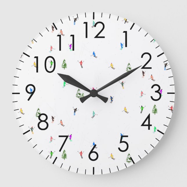 Winter Alpine Skiers Skiing Ski Skis Pattern Large Clock (Front)
