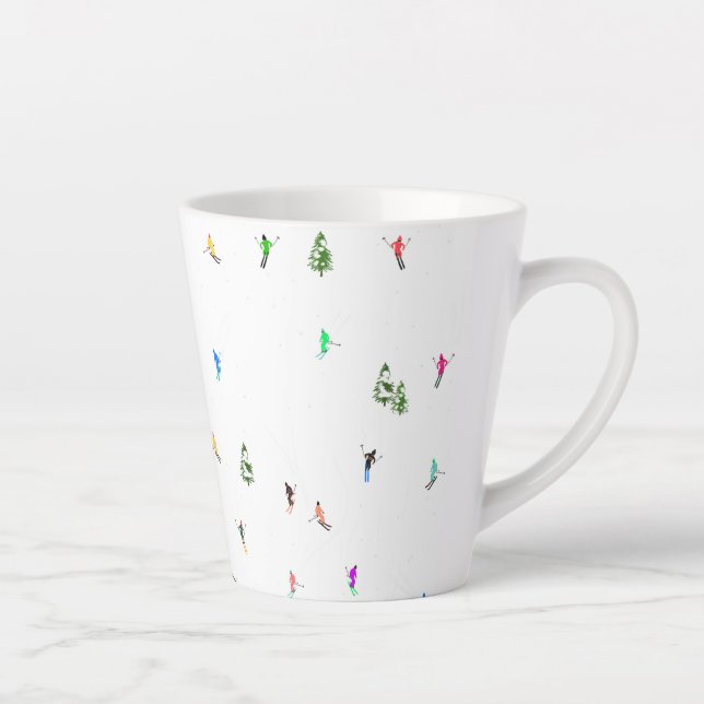 Winter Alpine Skiers Skiing Ski Skis Pattern Latte Mug (Right)