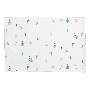 Winter Alpine Skiers Skiing Ski Skis Pattern Pillowcase