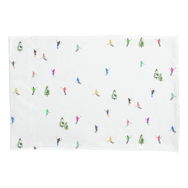 Winter Alpine Skiers Skiing Ski Skis Pattern Pillowcase (Front)