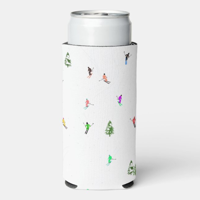 Winter Alpine Skiers Skiing Ski Skis Pattern Seltzer Can Cooler (Seltzer Back)