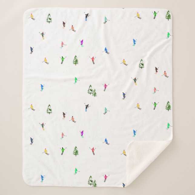 Winter Alpine Skiers Skiing Ski Skis Pattern Sherpa Blanket (Front)