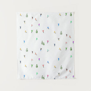 Winter Alpine Skiers Skiing Ski Skis Pattern Tapestry