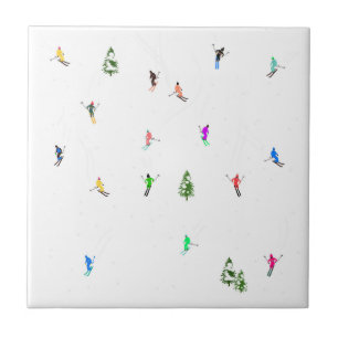 Winter Alpine Skiers Skiing Ski Skis Pattern Tile