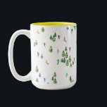 Winter Alpine Skiers Skiing Ski Skis Pattern Two-Tone Coffee Mug<br><div class="desc">Cool winter themed skier pattern design with skiers skiing down alpine ski resort slopes among snow covered fir trees in alps. Freeride skiers are wearing colourful vintage retro ski suits, skiing downhill with skis on a white snowy mountain landscape background. Wonderful winter sport fun gift for a skier in your...</div>