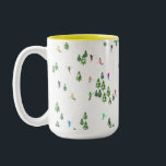 Winter Alpine Skiers Skiing Ski Skis Pattern Two-Tone Coffee Mug<br><div class="desc">Cool winter themed skier pattern design with skiers skiing down alpine ski resort slopes among snow covered fir trees in alps. Freeride skiers are wearing colourful vintage retro ski suits, skiing downhill with skis on a white snowy mountain landscape background. Wonderful winter sport fun gift for a skier in your...</div>