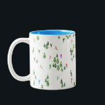 Winter Alpine Skiers Skiing Ski Skis Pattern Two-Tone Coffee Mug<br><div class="desc">Cool winter themed skier pattern design with skiers skiing down alpine ski resort slopes among snow covered fir trees in alps. Freeride skiers are wearing colourful vintage retro ski suits, skiing downhill with skis on a white snowy mountain landscape background. Wonderful winter sport fun gift for a skier in your...</div>