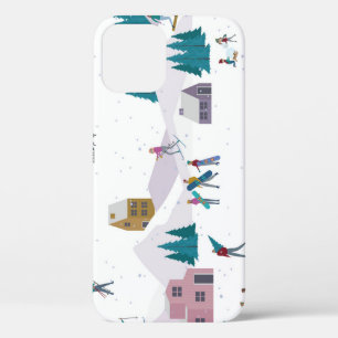 Winter Alps holidays: active people seamless iPhone 12 Case