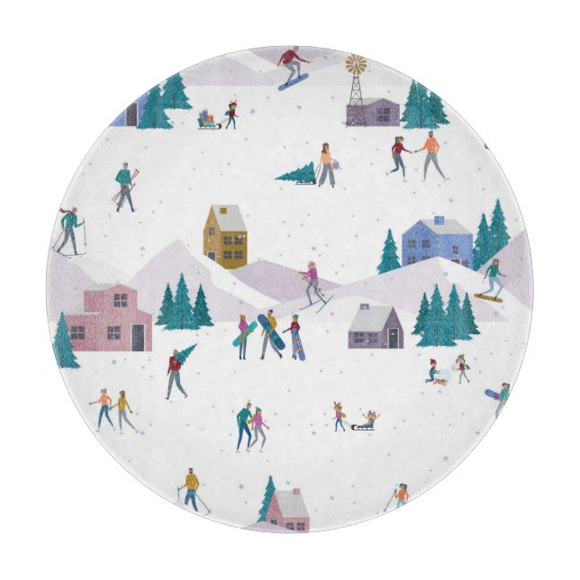 Winter Alps holidays: active people seamless Cutting Board (Front)
