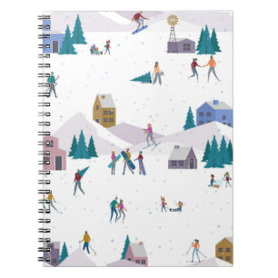 Winter Alps holidays: active people seamless Notebook