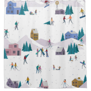 Winter Alps holidays: active people seamless Shower Curtain