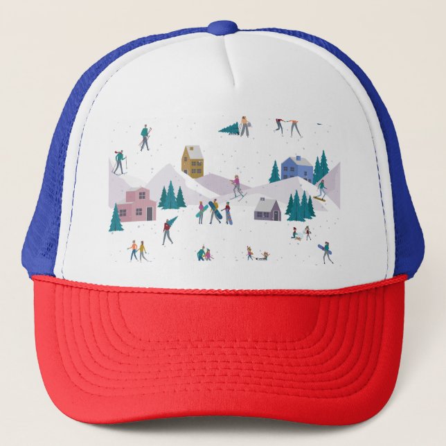 Winter Alps holidays: active people seamless Trucker Hat (Front)