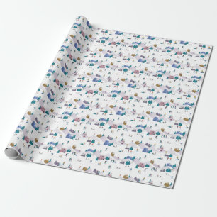 Winter Alps holidays: active people seamless Wrapping Paper