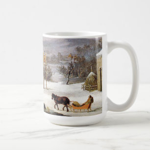 Winter Americana Horses Sleigh Town Oxen Mug