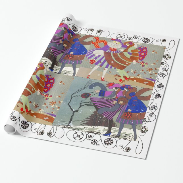 WINTER AND FALL ART DECO BEAUTY FASHION ,white Wrapping Paper (Unrolled)