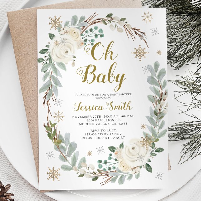 Winter and Gold Baby Christmas Baby Shower Invitation (Creator Uploaded)