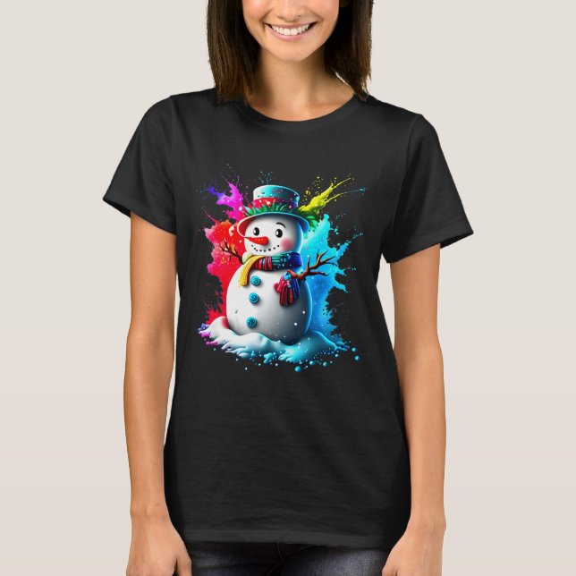 Winter And Snow Christmas A Coloured Snowman  T-Shirt (Front)