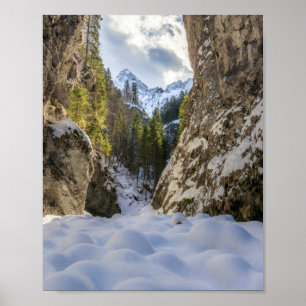 Winter and spring valley and mountains poster