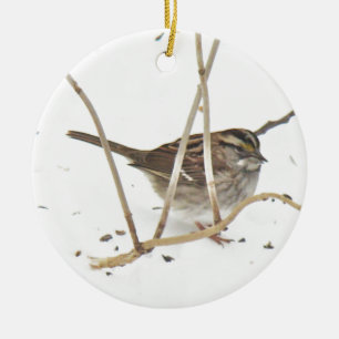 Winter and the Sparrow Ceramic Tree Decoration