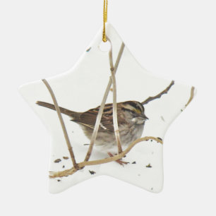 Winter and the Sparrow Ceramic Tree Decoration